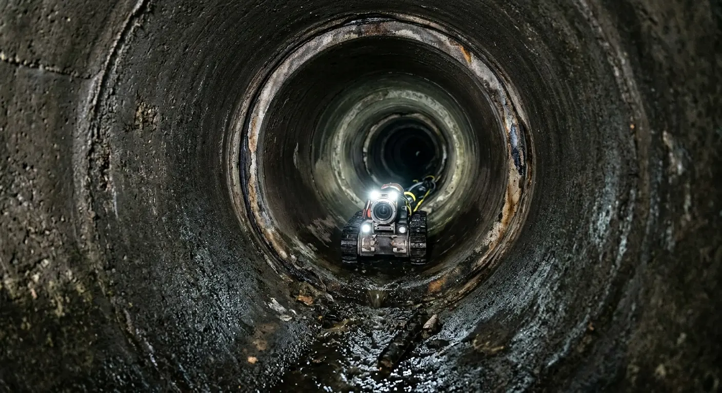 Robotic sewer camera inspecting pipe interior for Drain Snake Service in Dumont
